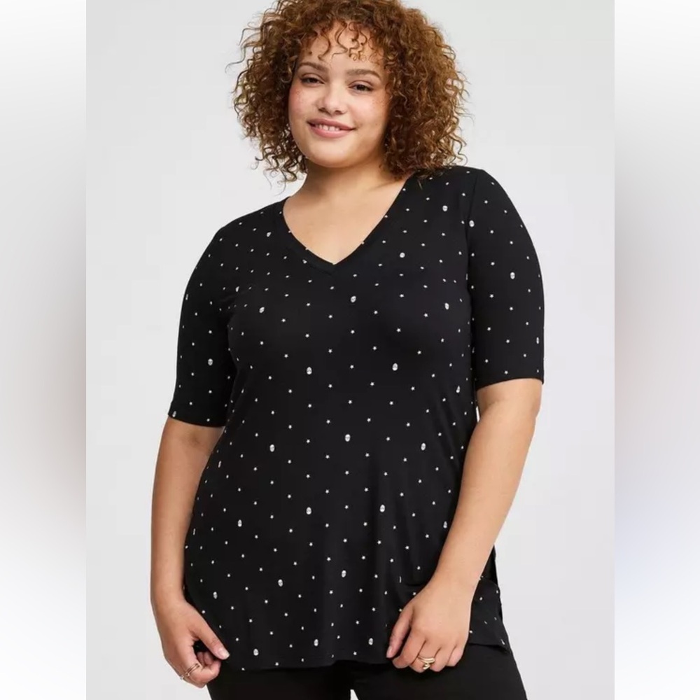 Torrid Black and White Polka Dot Super Soft V-Neck Tunic